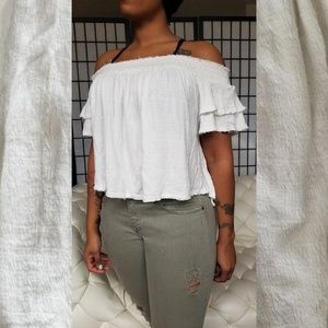 Free People Off the Shoulder Keyhole Blouse